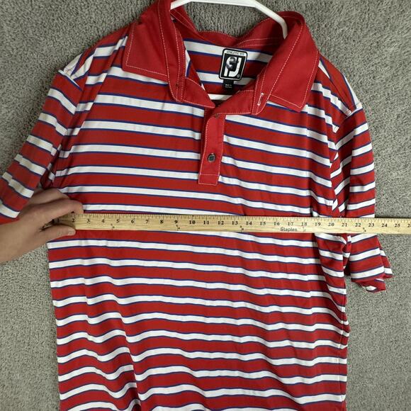 FootJoy Polo Shirt Mens Extra Large Red White Blue Striped Golf Athletic Fit - Picture 6 of 9